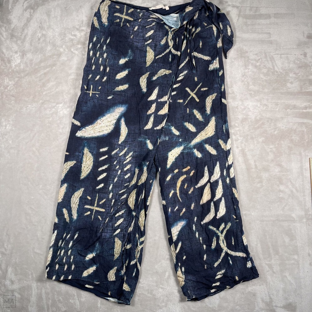 Soft Surroundings Women's	Pants Linen Blend Tie Wrap Lagenlook Artsy 14 Blue